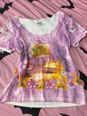 Vertigo Paris Purple Tropical Top with Beading and Sequins
